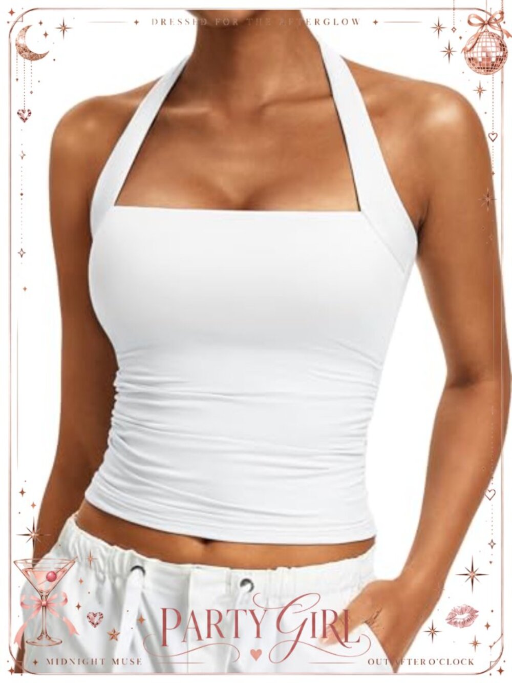 Halter Top Women Square Neck Sleeveless Double Layer Ruched Slim Fit Y2k